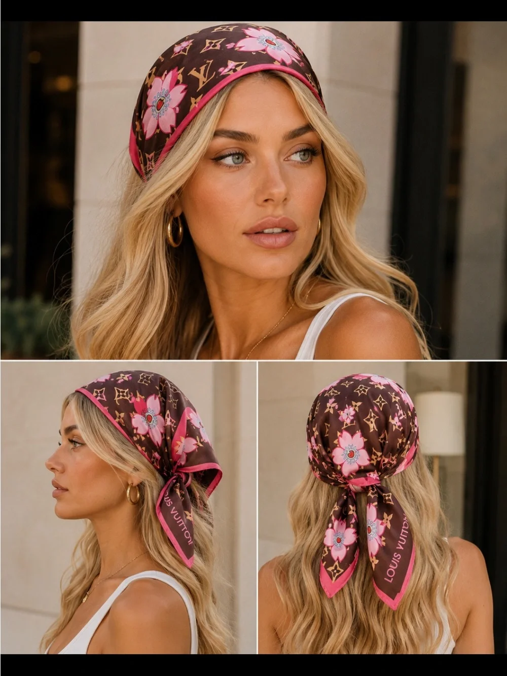 FASHION  Pink & Brown Floral Silk Scarf